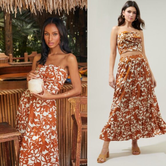 Sugarlips Marida Caramel Floral On the Low Pleated Tube Top NWT in Small - Picture 11 of 11